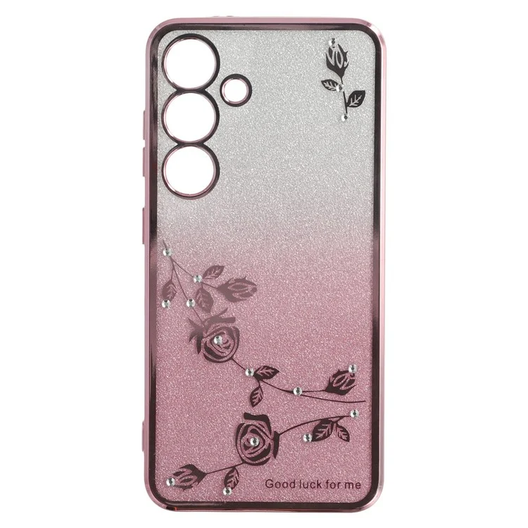 Funda para Samsung Galaxy S25 de KADEM con anillo y soporte, cubierta de teléfono de TPU con flores y brillo degradado - Oro rosa