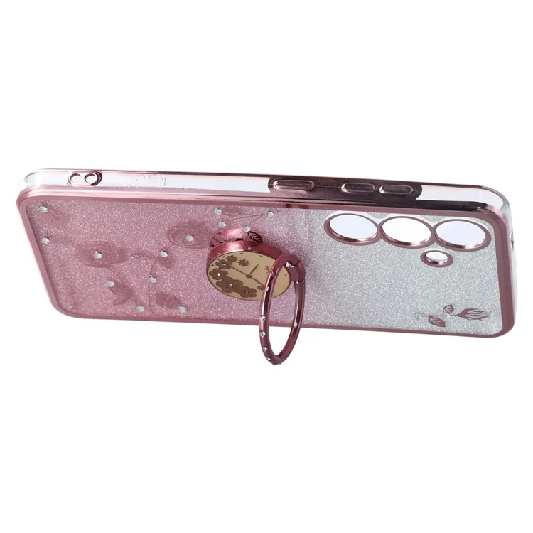 Funda para Samsung Galaxy S25 de KADEM con anillo y soporte, cubierta de teléfono de TPU con flores y brillo degradado - Oro rosa