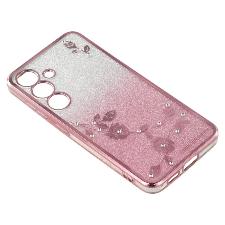 Funda para Samsung Galaxy S25 de KADEM con anillo y soporte, cubierta de teléfono de TPU con flores y brillo degradado - Oro rosa