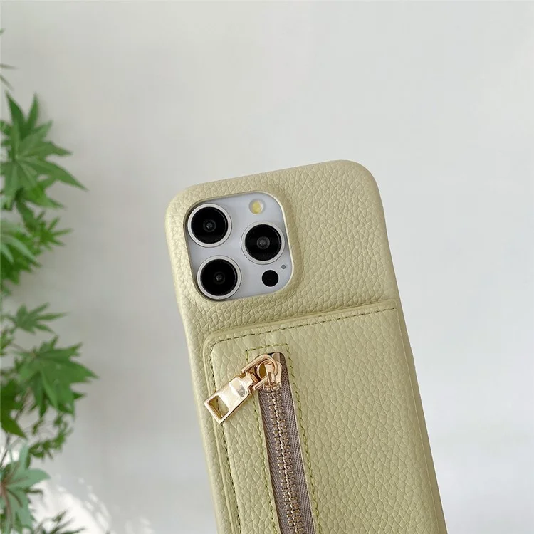 Funda para iPhone 15 Pro Max con ranuras para tarjetas, soporte, cubierta posterior de piel PU con bolsillo con cremallera y correa para la muñeca - Verde
