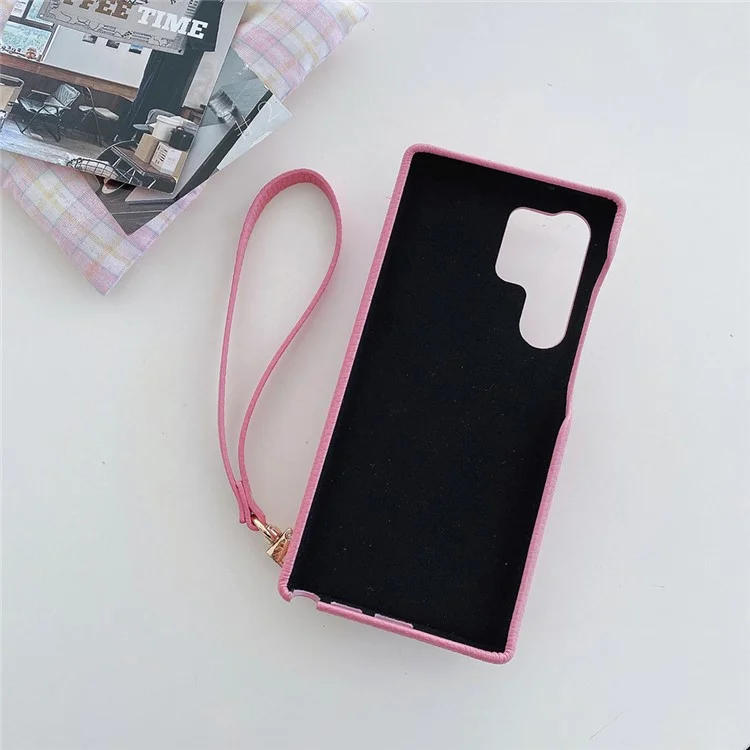 Für Samsung Galaxy S25 Ultra Hülle mit Kartenschlitzen, Ständer, PU-Leder-Rückseite mit Reißverschlusstasche und Handschlaufe - Pink
