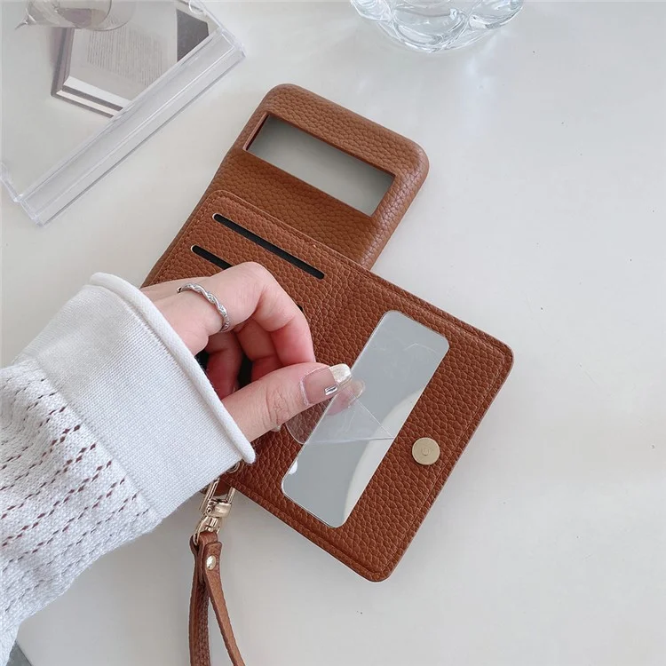 Capa para Google Pixel 8 Pro com slots para cartões, suporte, cobertura traseira de couro PU com bolso com zíper e alça de pulso - Marrom escuro