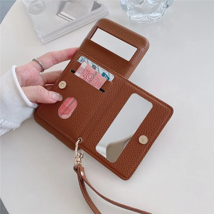 Capa para Google Pixel 8 Pro com slots para cartões, suporte, cobertura traseira de couro PU com bolso com zíper e alça de pulso - Marrom escuro