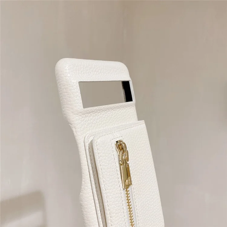 For Google Pixel 8a Case Card Slots Kickstand PU Leather Back Cover with Zipper Pocket, Wrist Strap - White