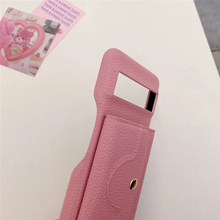 Capa para Google Pixel 8 com design de espelho, cobertura traseira de couro sintético com slots para cartão e alça de pulso - Rosa