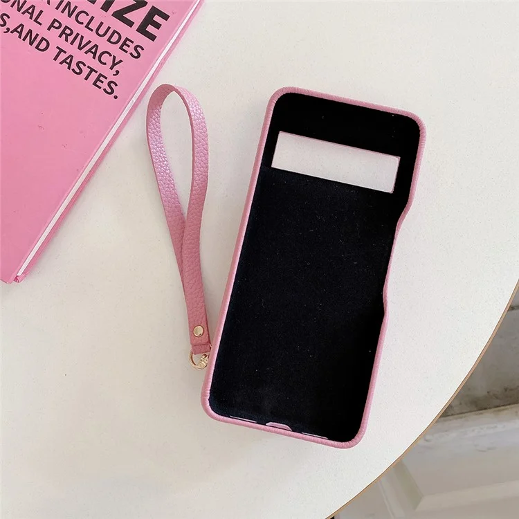 Capa para Google Pixel 8 com design de espelho, cobertura traseira de couro sintético com slots para cartão e alça de pulso - Rosa