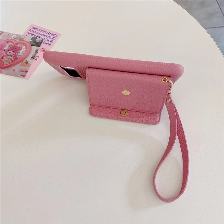 Capa para Google Pixel 8 com design de espelho, cobertura traseira de couro sintético com slots para cartão e alça de pulso - Rosa