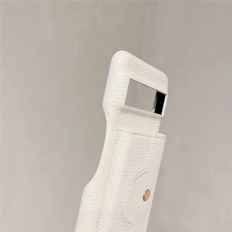 Capa para Google Pixel 8a, design de espelho, cobertura traseira de couro PU com slots para cartões, alça de pulso - Branco