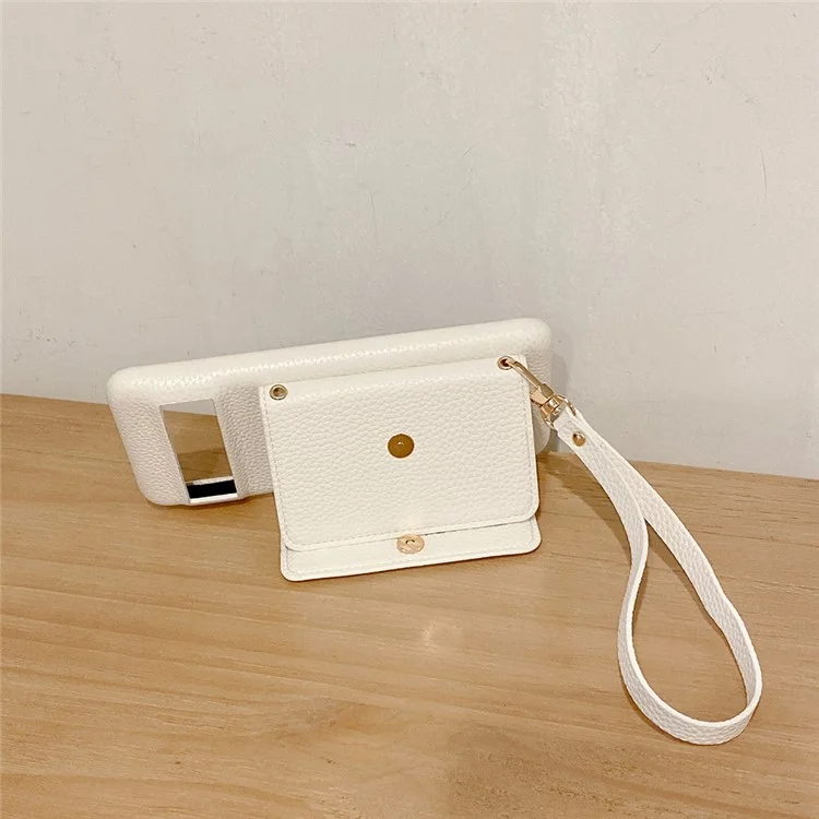 Capa para Google Pixel 8a, design de espelho, cobertura traseira de couro PU com slots para cartões, alça de pulso - Branco