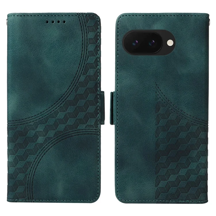 Custodia per Google Pixel 9a in pelle PU, cover per telefono con stampa a rombi e stelle - Verde