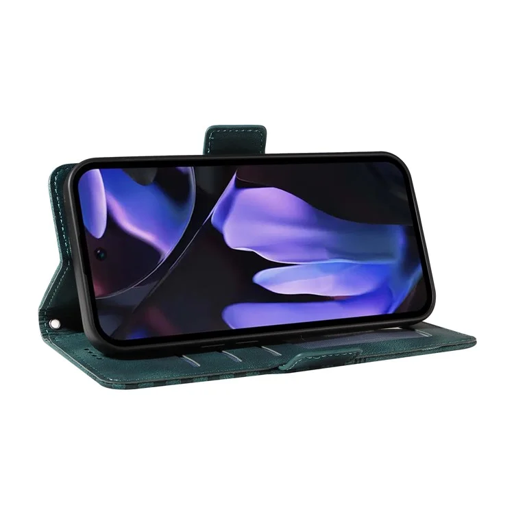 Custodia per Google Pixel 9a in pelle PU, cover per telefono con stampa a rombi e stelle - Verde