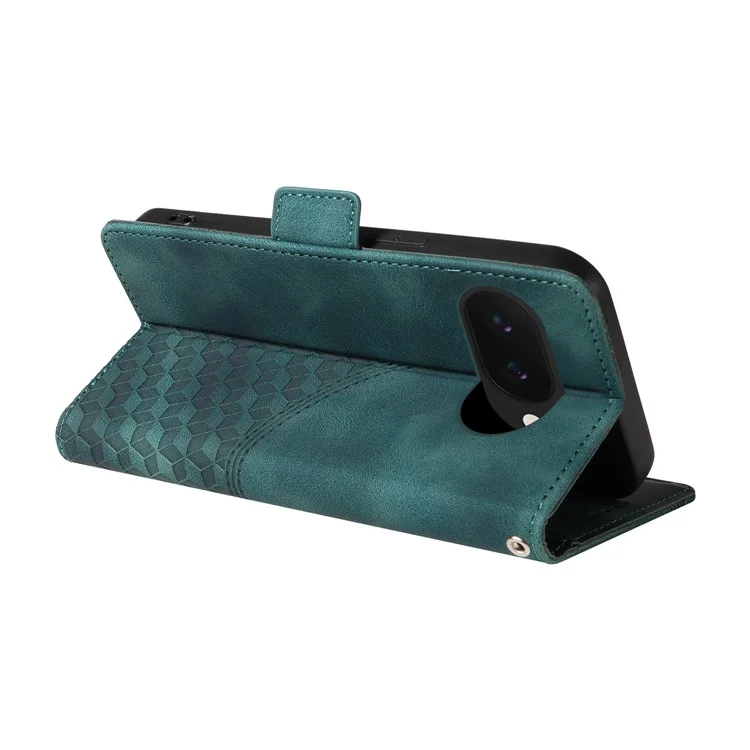 Custodia per Google Pixel 9a in pelle PU, cover per telefono con stampa a rombi e stelle - Verde