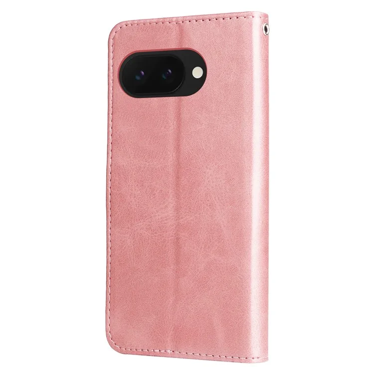 Capa para Google Pixel 9a, carteira com zíper, textura de couro sintético - Rosa