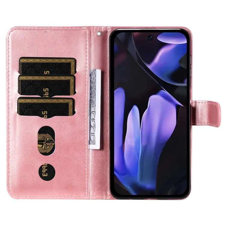 Capa para Google Pixel 9a, carteira com zíper, textura de couro sintético - Rosa
