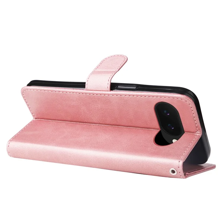 Capa para Google Pixel 9a, carteira com zíper, textura de couro sintético - Rosa