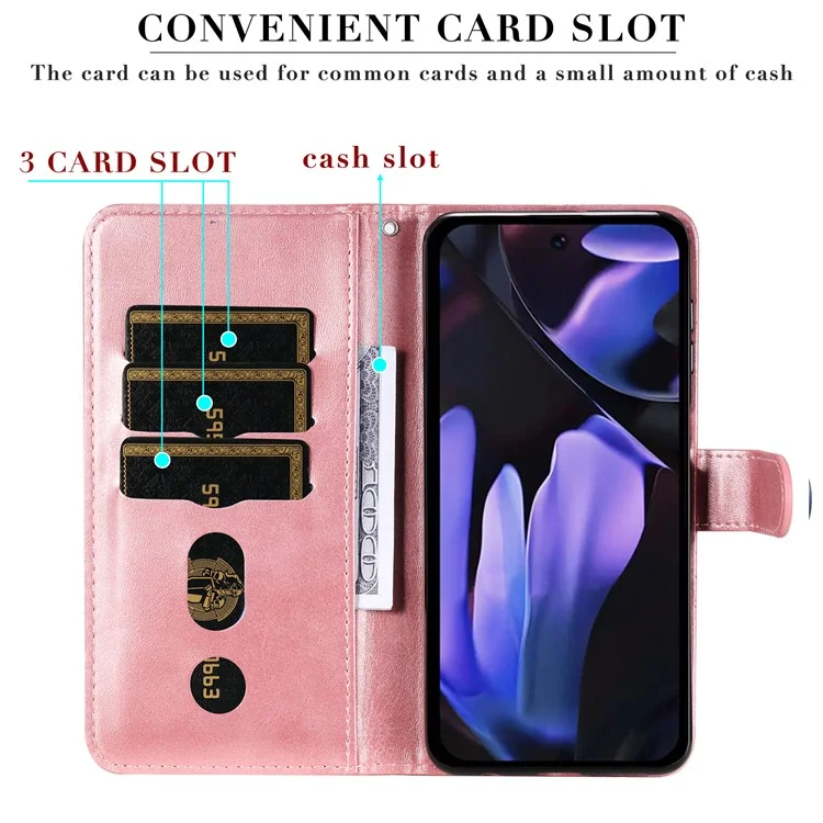 Capa para Google Pixel 9a, carteira com zíper, textura de couro sintético - Rosa