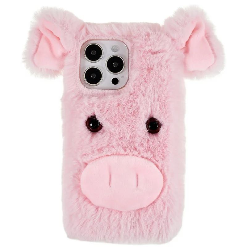 For iPhone 14 Pro Soft Plush Phone Case Cute Cartoon Pig Design TPU Protective Back Cover - Pink
