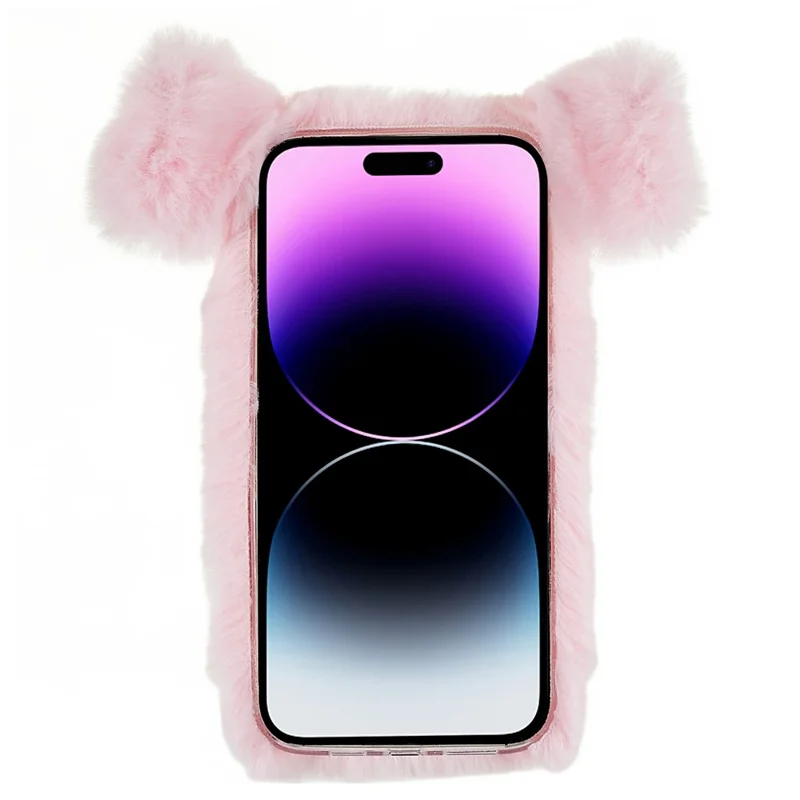 For iPhone 14 Pro Soft Plush Phone Case Cute Cartoon Pig Design TPU Protective Back Cover - Pink