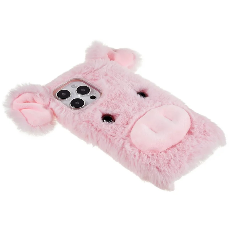 For iPhone 14 Pro Soft Plush Phone Case Cute Cartoon Pig Design TPU Protective Back Cover - Pink