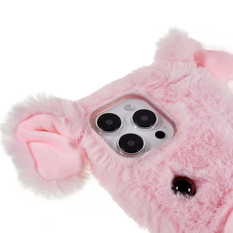 For iPhone 14 Pro Soft Plush Phone Case Cute Cartoon Pig Design TPU Protective Back Cover - Pink