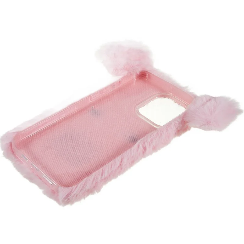 For iPhone 14 Pro Soft Plush Phone Case Cute Cartoon Pig Design TPU Protective Back Cover - Pink