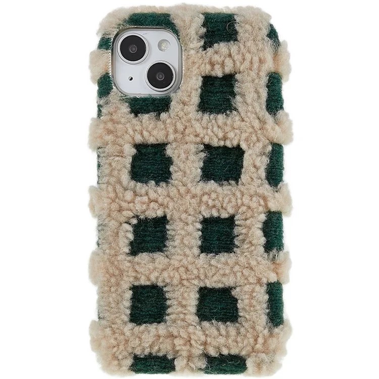 Square Grid Plush Telefon Hülle Für Iphone 14, Kontrastfarben Drop-sof-schutz-tpu-abdeckung - Braun / Grün