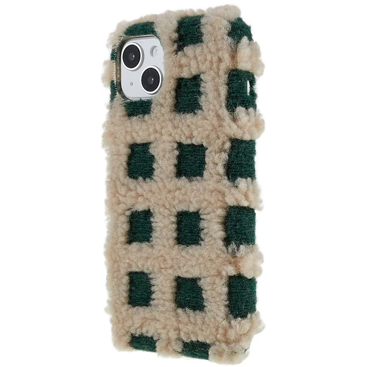 Square Grid Plush Telefon Hülle Für Iphone 14, Kontrastfarben Drop-sof-schutz-tpu-abdeckung - Braun / Grün