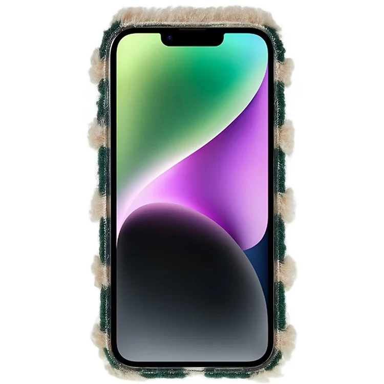 Square Grid Plush Telefon Hülle Für Iphone 14, Kontrastfarben Drop-sof-schutz-tpu-abdeckung - Braun / Grün