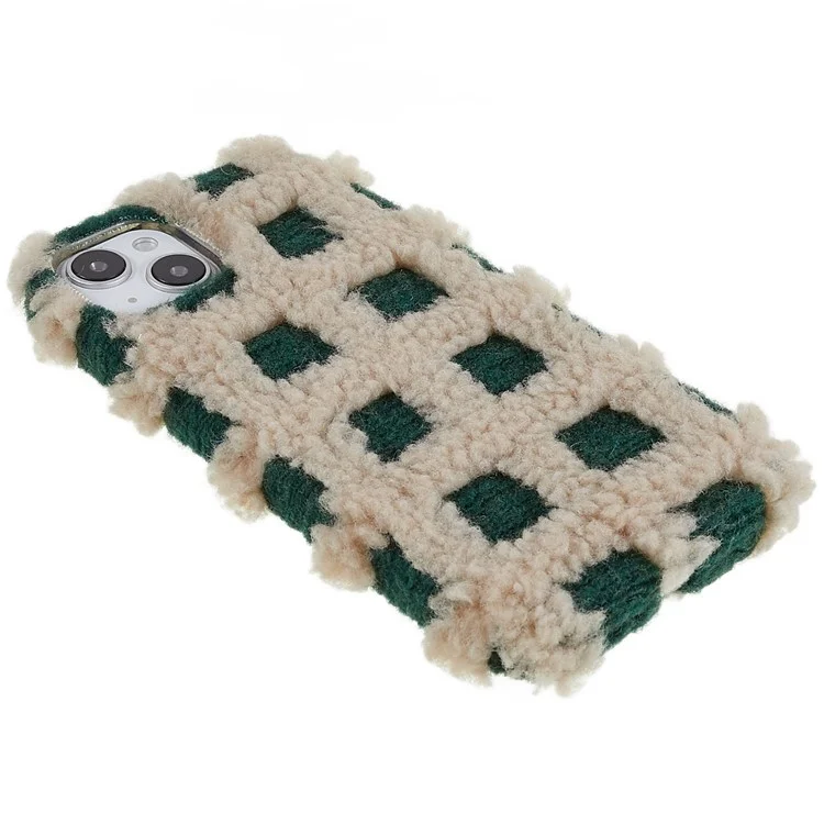 Square Grid Plush Telefon Hülle Für Iphone 14, Kontrastfarben Drop-sof-schutz-tpu-abdeckung - Braun / Grün