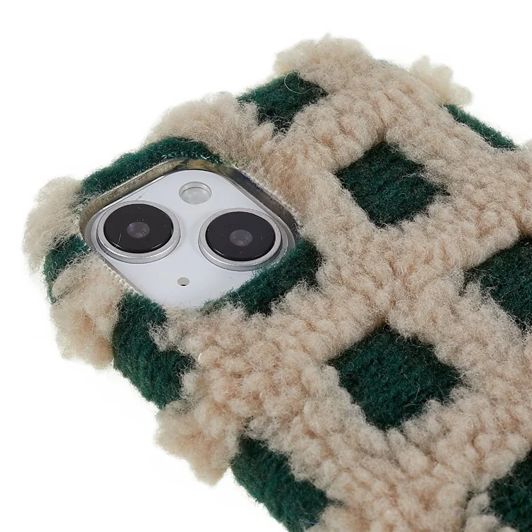 Square Grid Plush Telefon Hülle Für Iphone 14, Kontrastfarben Drop-sof-schutz-tpu-abdeckung - Braun / Grün