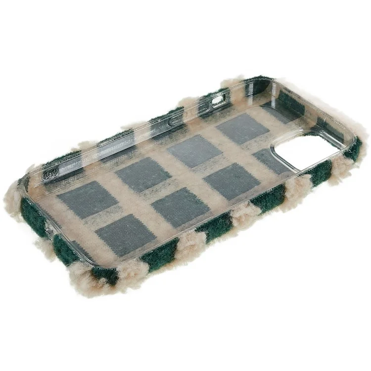 Square Grid Plush Telefon Hülle Für Iphone 14, Kontrastfarben Drop-sof-schutz-tpu-abdeckung - Braun / Grün