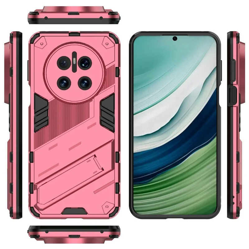 For Huawei Mate 70 Case PC + TPU Shockproof Phone Cover with Kickstand - Rose