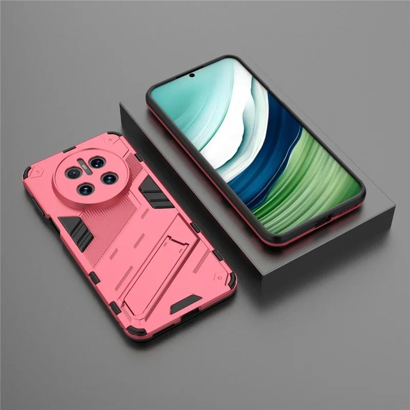 For Huawei Mate 70 Case PC + TPU Shockproof Phone Cover with Kickstand - Rose