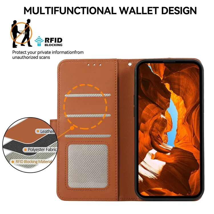 Custodia per Samsung Galaxy A56 5G con blocco RFID, cover in pelle a chiusura a libro - Marrone