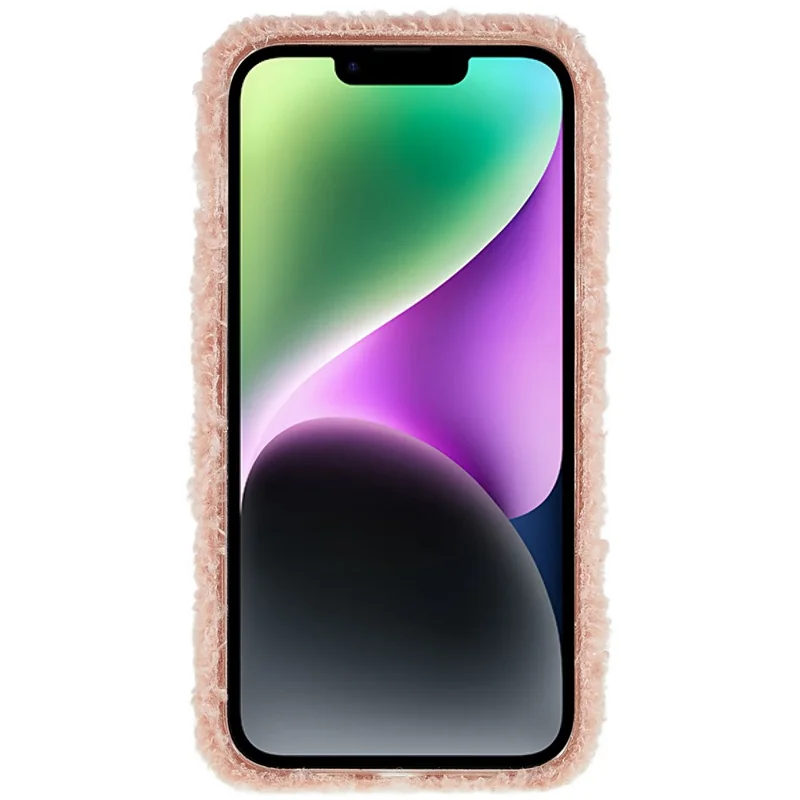 For iPhone 14 Flower Decor Fluffy Soft TPU Phone Case Warm Protective Back Cover - Pink