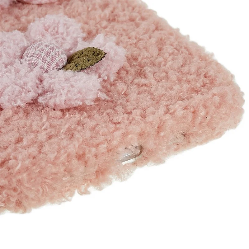 For iPhone 14 Flower Decor Fluffy Soft TPU Phone Case Warm Protective Back Cover - Pink