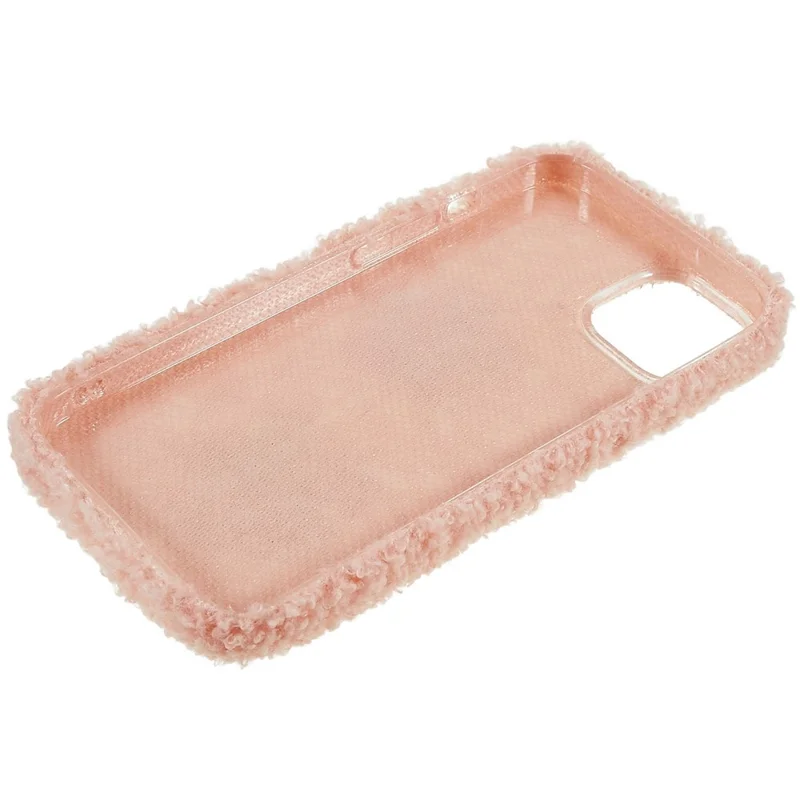 For iPhone 14 Flower Decor Fluffy Soft TPU Phone Case Warm Protective Back Cover - Pink