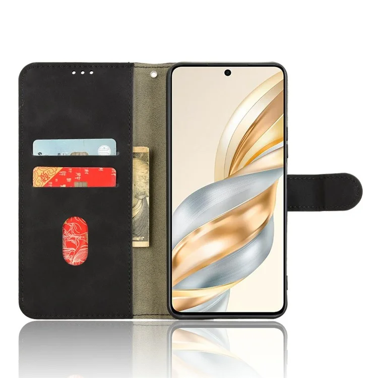 Capa de couro 5G para Honor X60, com sensação de pele, antiimpacto e carteira flip - Preto