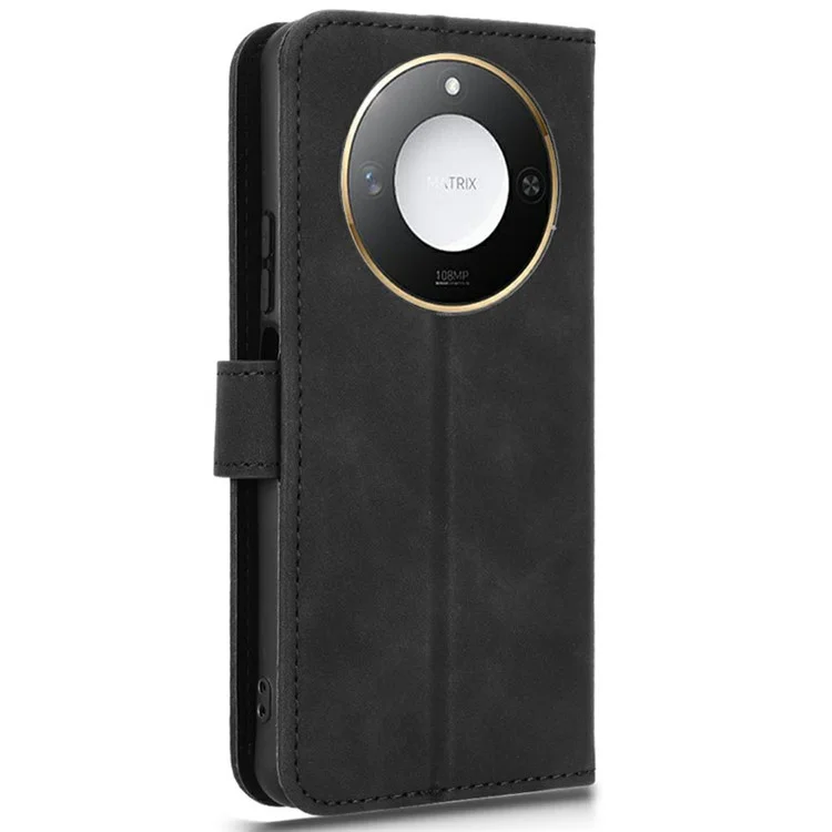Capa de couro 5G para Honor X60, com sensação de pele, antiimpacto e carteira flip - Preto