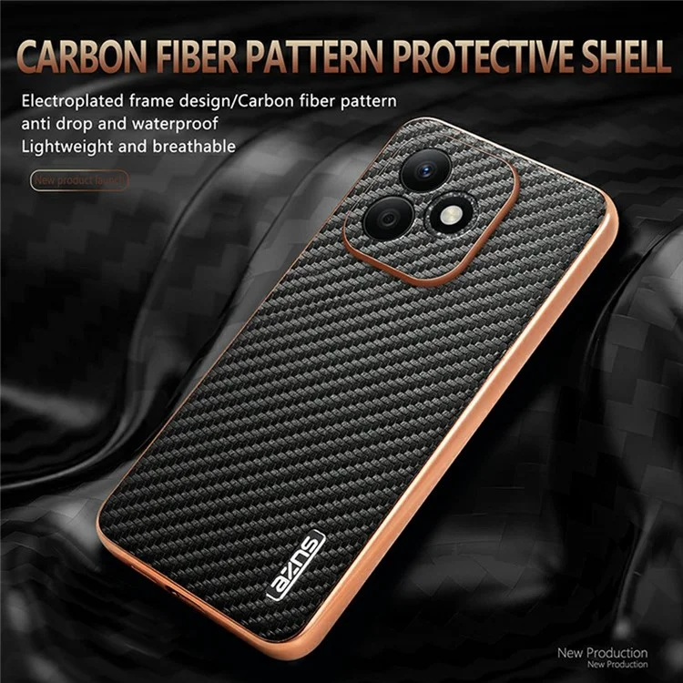 AZNS For Honor X60i 5G Hülle Elektroplattierung Kohlefaser-Textur PU+TPU Handyhülle - Schwarz