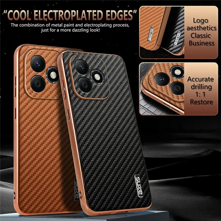 AZNS For Honor X60i 5G Hülle Elektroplattierung Kohlefaser-Textur PU+TPU Handyhülle - Schwarz