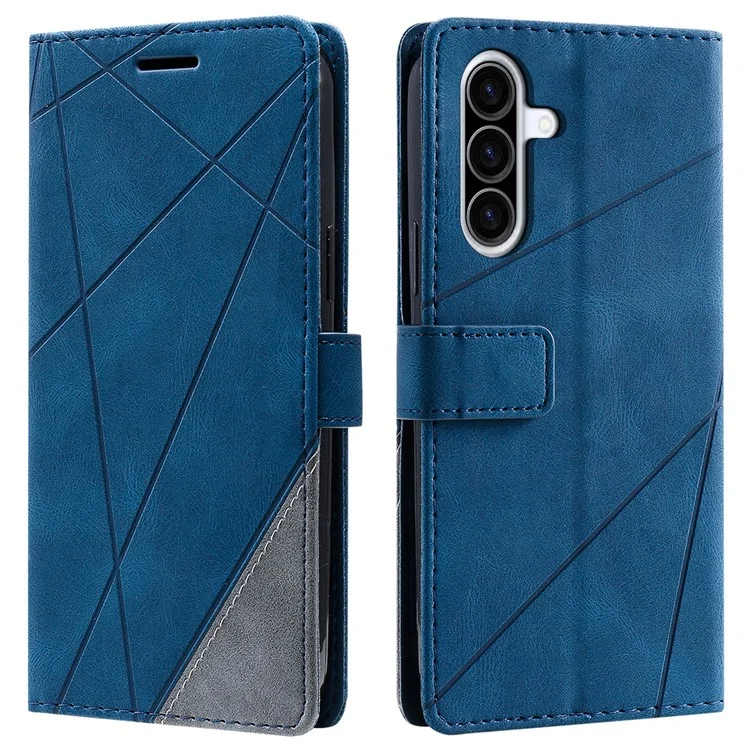 Für Samsung Galaxy A26 5G Hülle Geprägte Linien PU-Leder Splicing Wallet Phone Cover - Blau