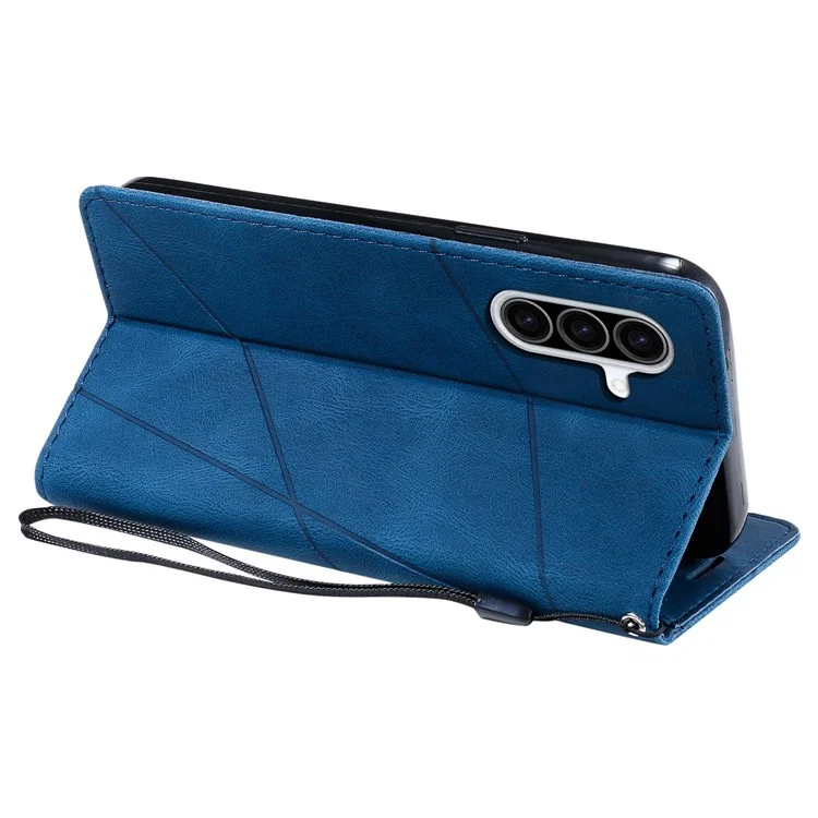 Für Samsung Galaxy A26 5G Hülle Geprägte Linien PU-Leder Splicing Wallet Phone Cover - Blau