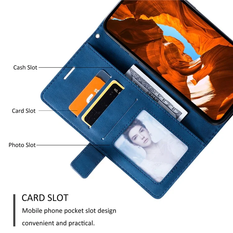 Für Samsung Galaxy A26 5G Hülle Geprägte Linien PU-Leder Splicing Wallet Phone Cover - Blau