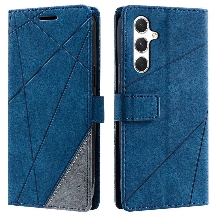 Für Samsung Galaxy A56 5G Hülle Geprägte Linien PU-Leder Splicing Wallet Phone Cover - Blau