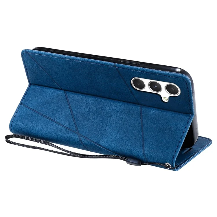 Für Samsung Galaxy A56 5G Hülle Geprägte Linien PU-Leder Splicing Wallet Phone Cover - Blau