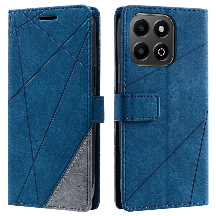 Étui pour téléphone portable For Honor X7c 4G / 200 Smart 5G avec lignes imprimées, en cuir PU matelassé - Bleu