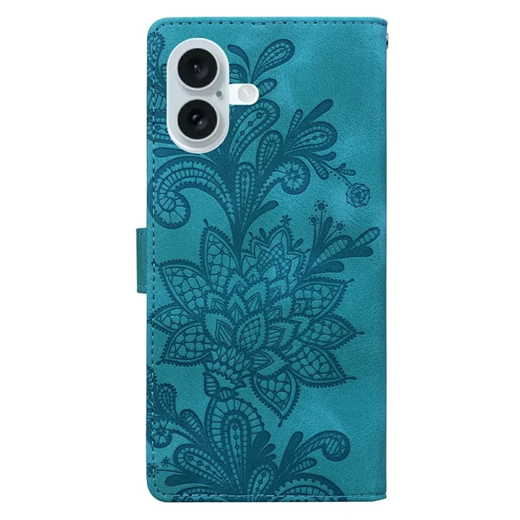 Capa para iPhone 16 Plus com flores em renda estampada e carteira de couro sintético - Verde