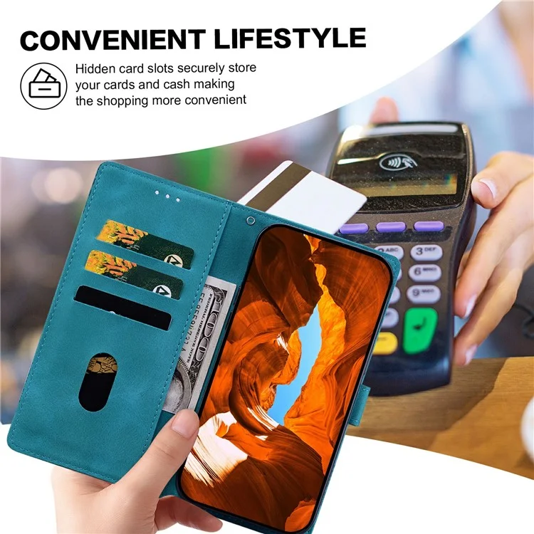 Capa de couro sintético com flores de renda gravadas para Samsung Galaxy A15 5G / 4G - Verde