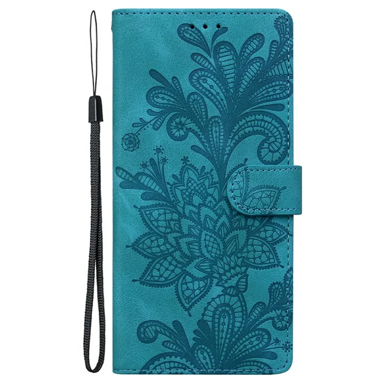 Capa de couro sintético com flores de renda gravadas para Samsung Galaxy A15 5G / 4G - Verde